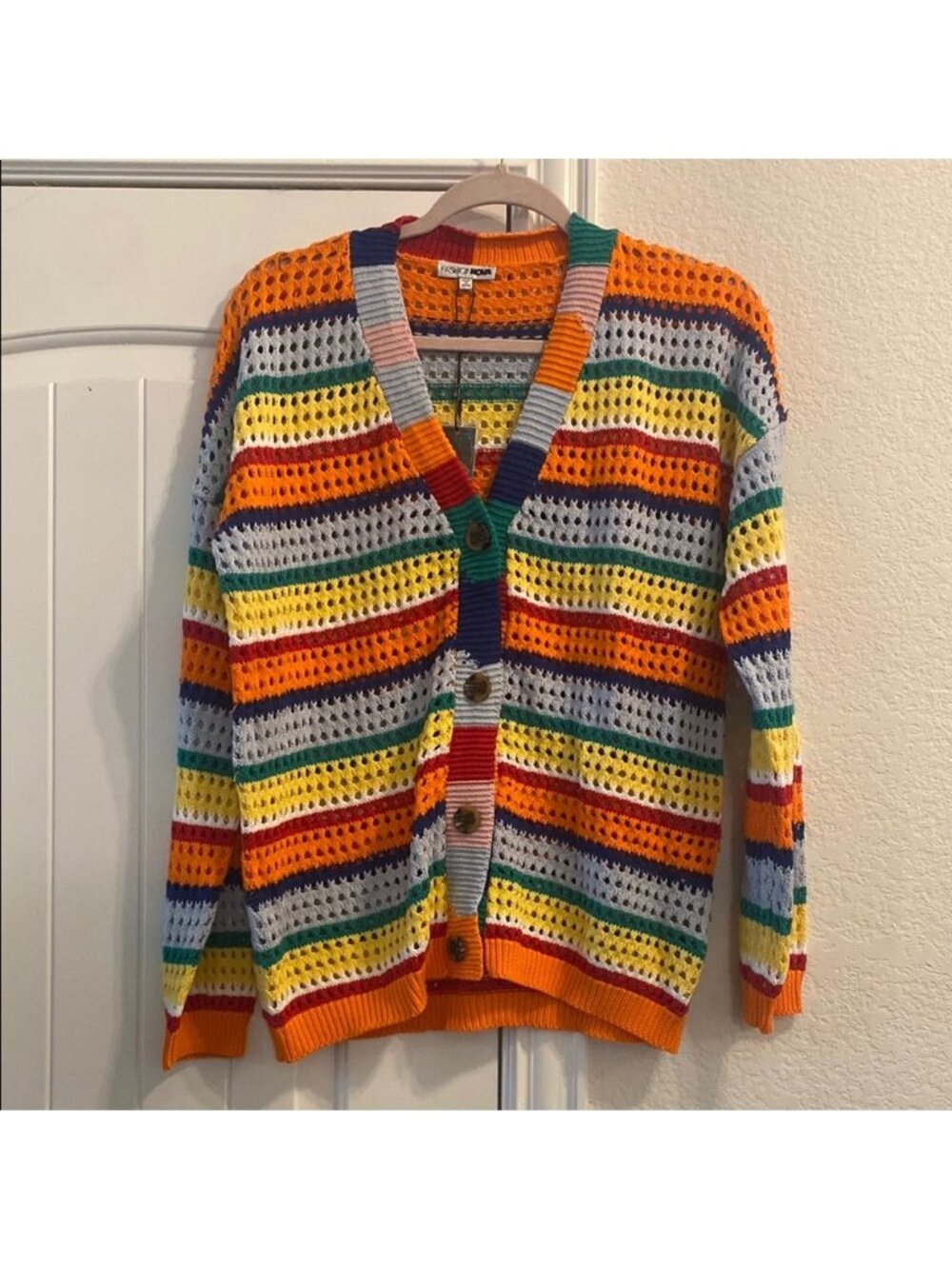 FASHION NOVA Multicolor Standing Out Crochet Cardigan, L NWT